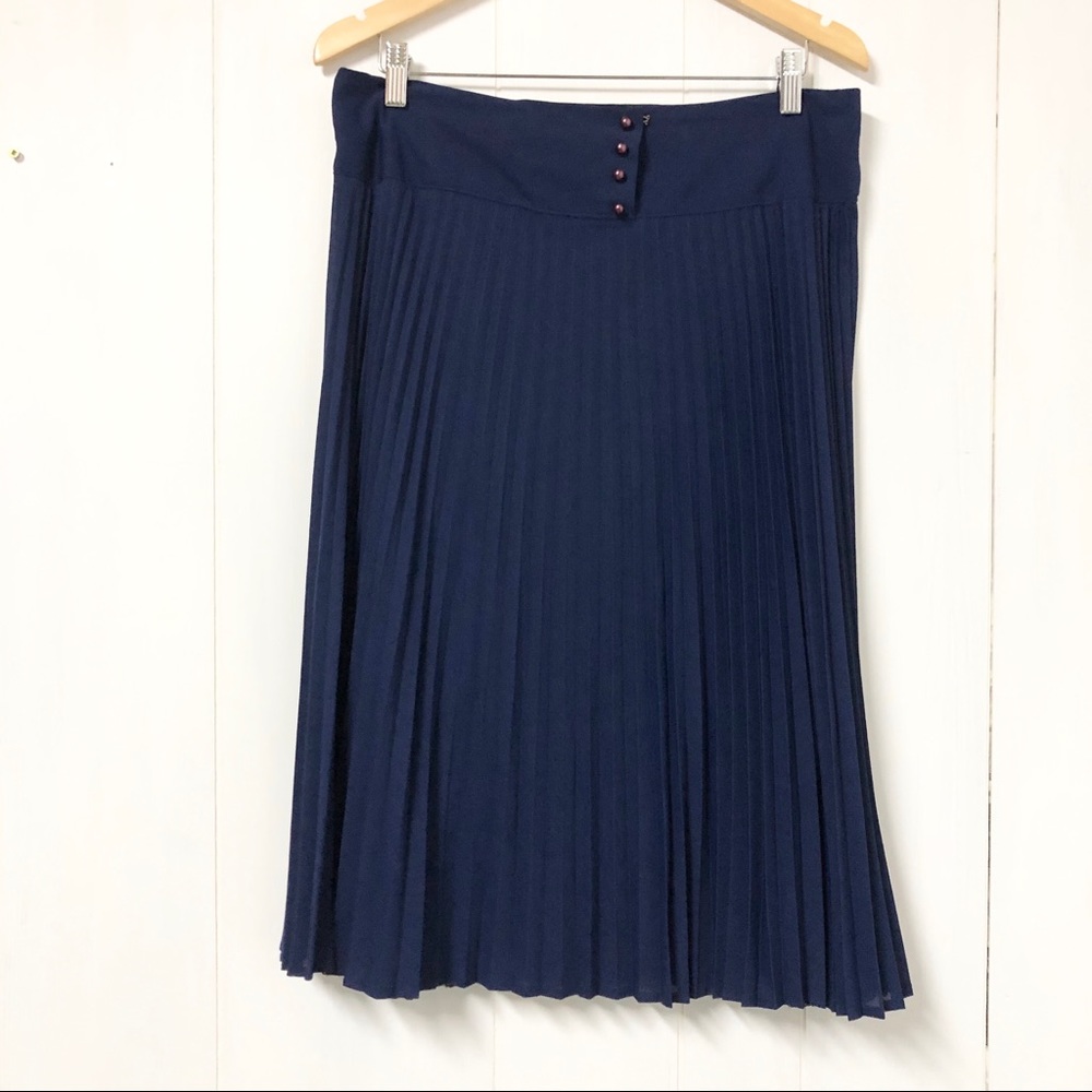 Vintage Navy Blue Pleated Midi Skirt